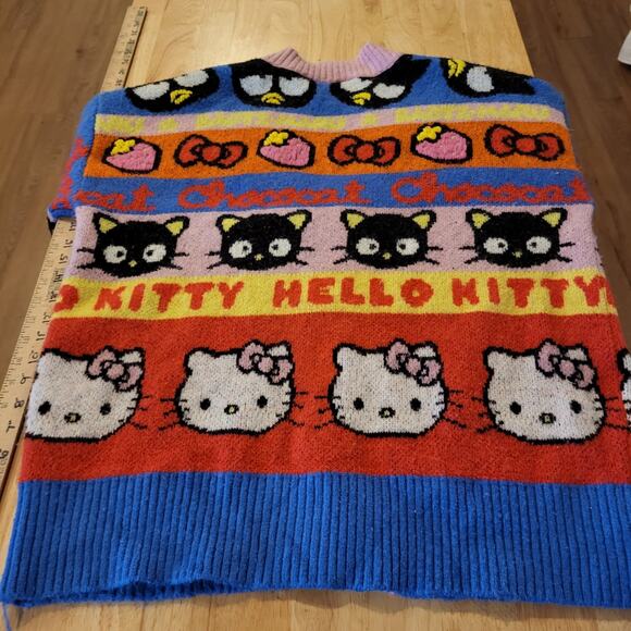 H&M Hello Kitty & Friends Colorful Knit Cardigan Badtz-Maru Chococat Size Medium - Picture 8 of 8